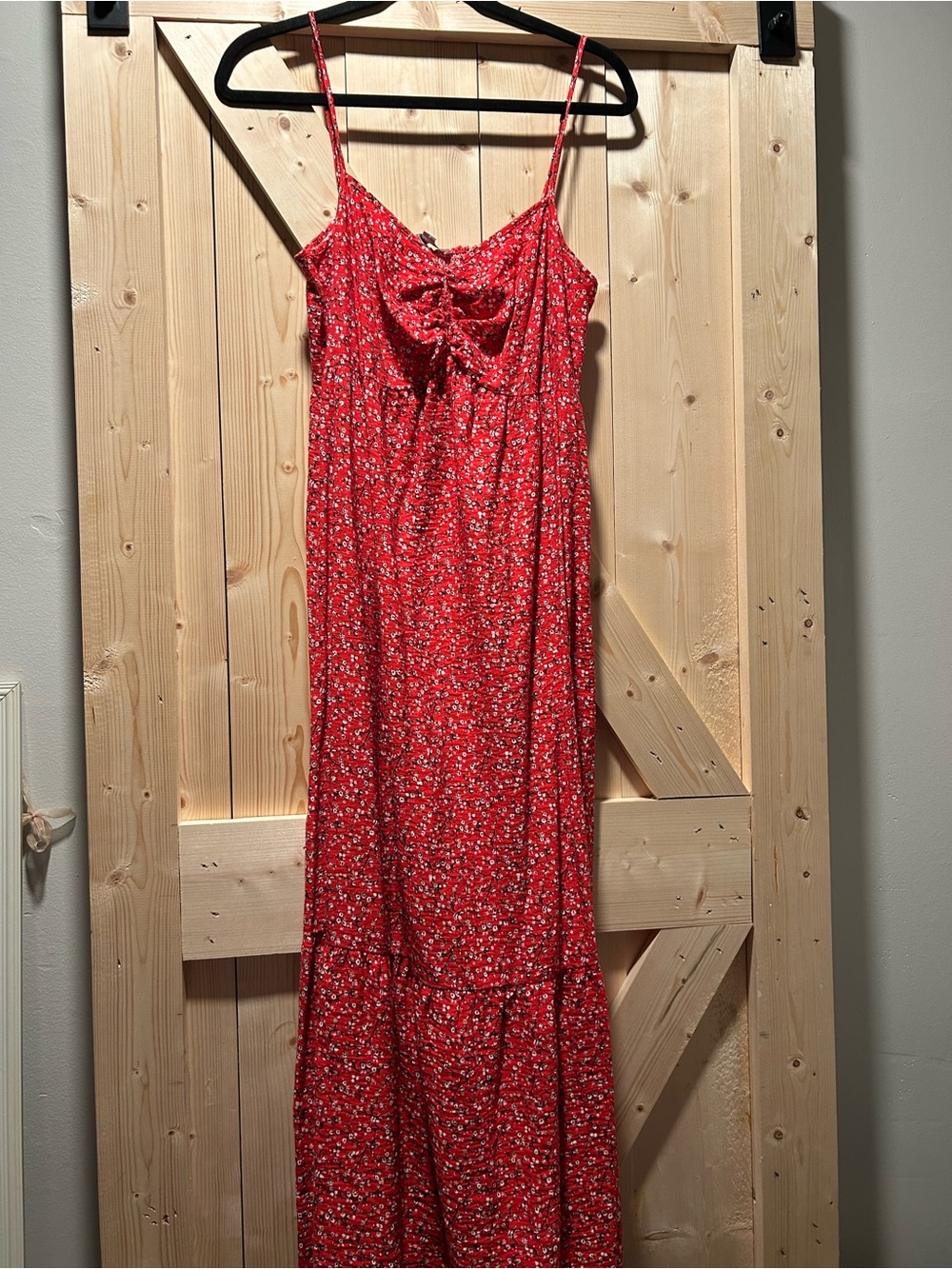 LOFT Red Floral Tie-Front Maxi Dress